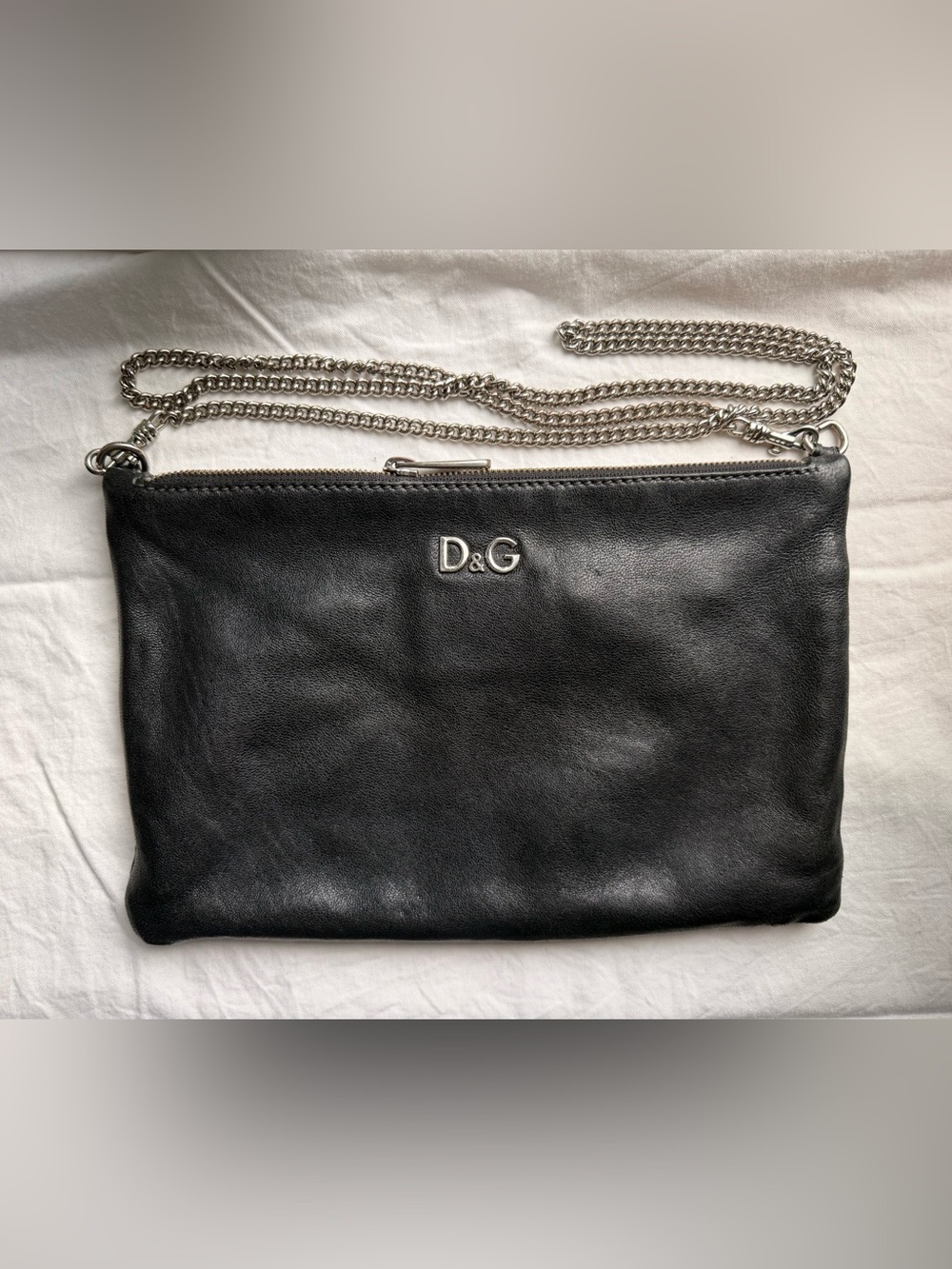 D&G Black Leather Bag with Silver Hardware